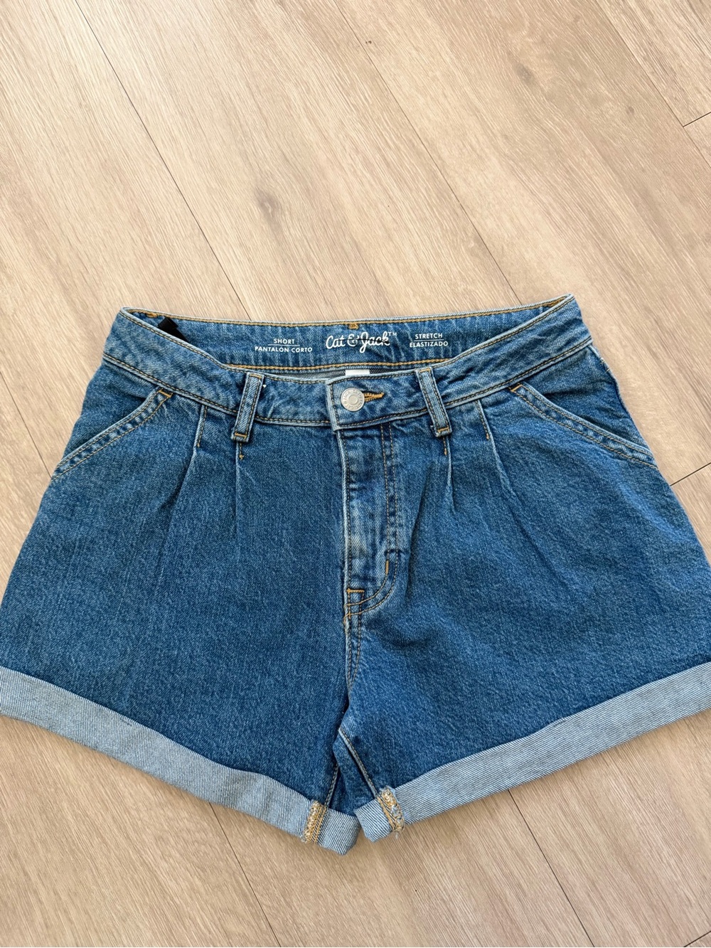 Cat & Jack Blue Denim High-Waist Rolled Hem Women's Shorts